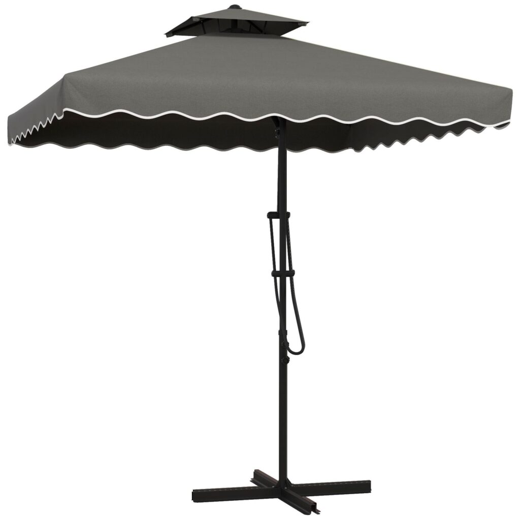 UV-skyddat fribärande parasoll med dubbelt kapell och volanger - 243x243cm balkongparasoll, korsbasdesign, enkel montering