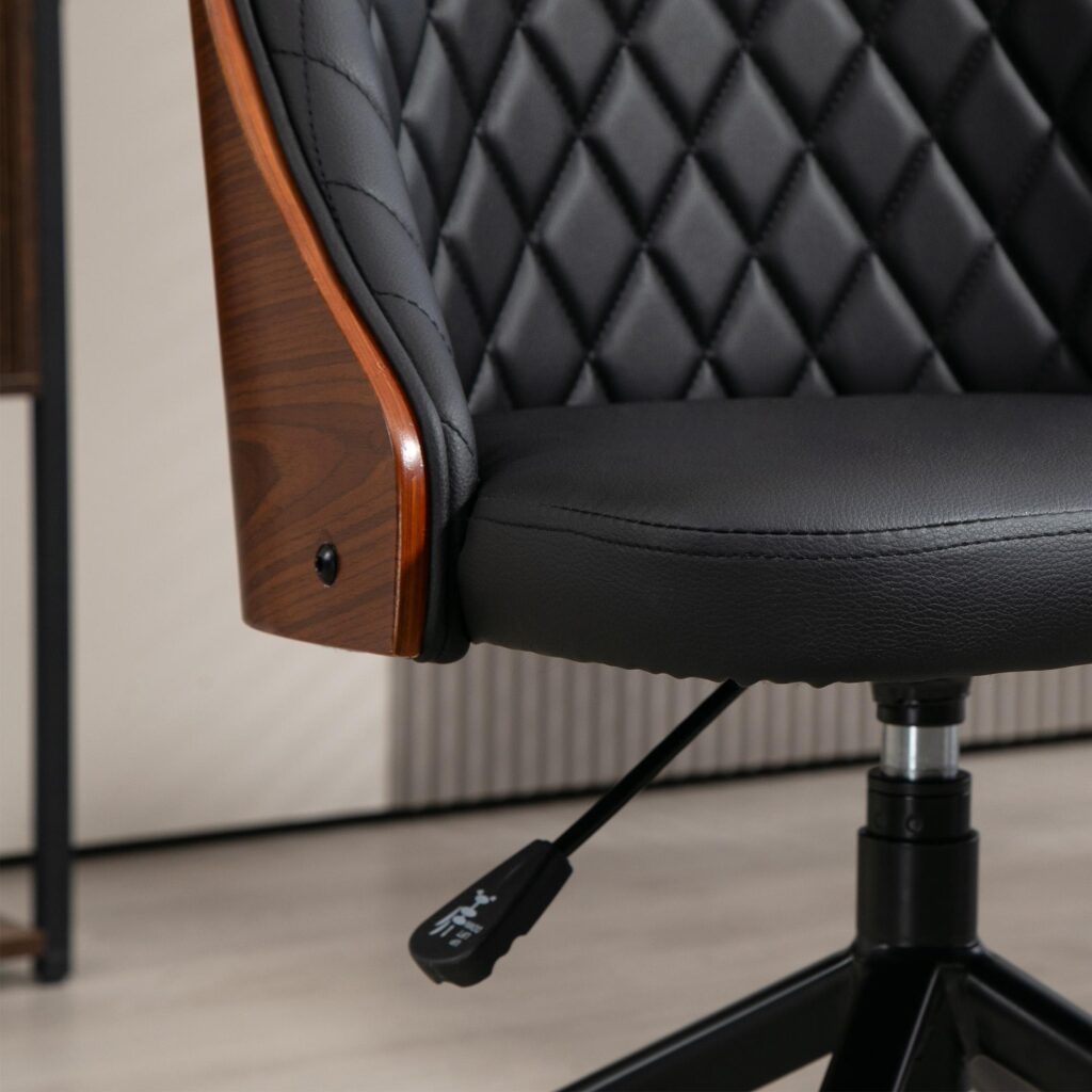 Ergonomisk svängbar kontorsstol utan armstöd - Konstläderöverdrag, justerbar höjd, design i vintagestil för hemmakontor och spel