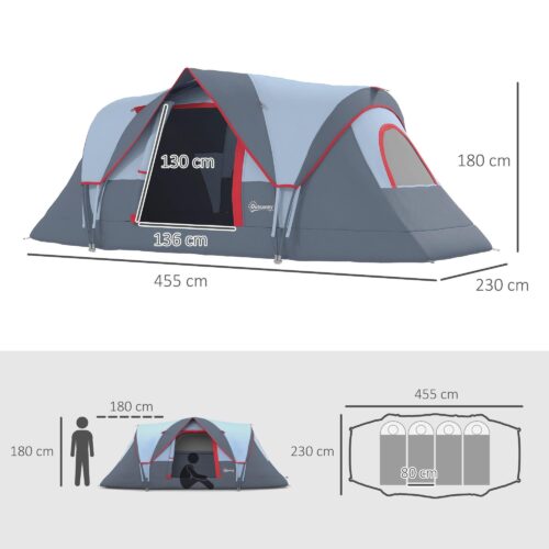 Campingtält för 5-6 personer, rymligt och väderbeständigt, 2-i-1-design med UV-skydd, avtagbart nätfönster, inkluderar pinnar och rep