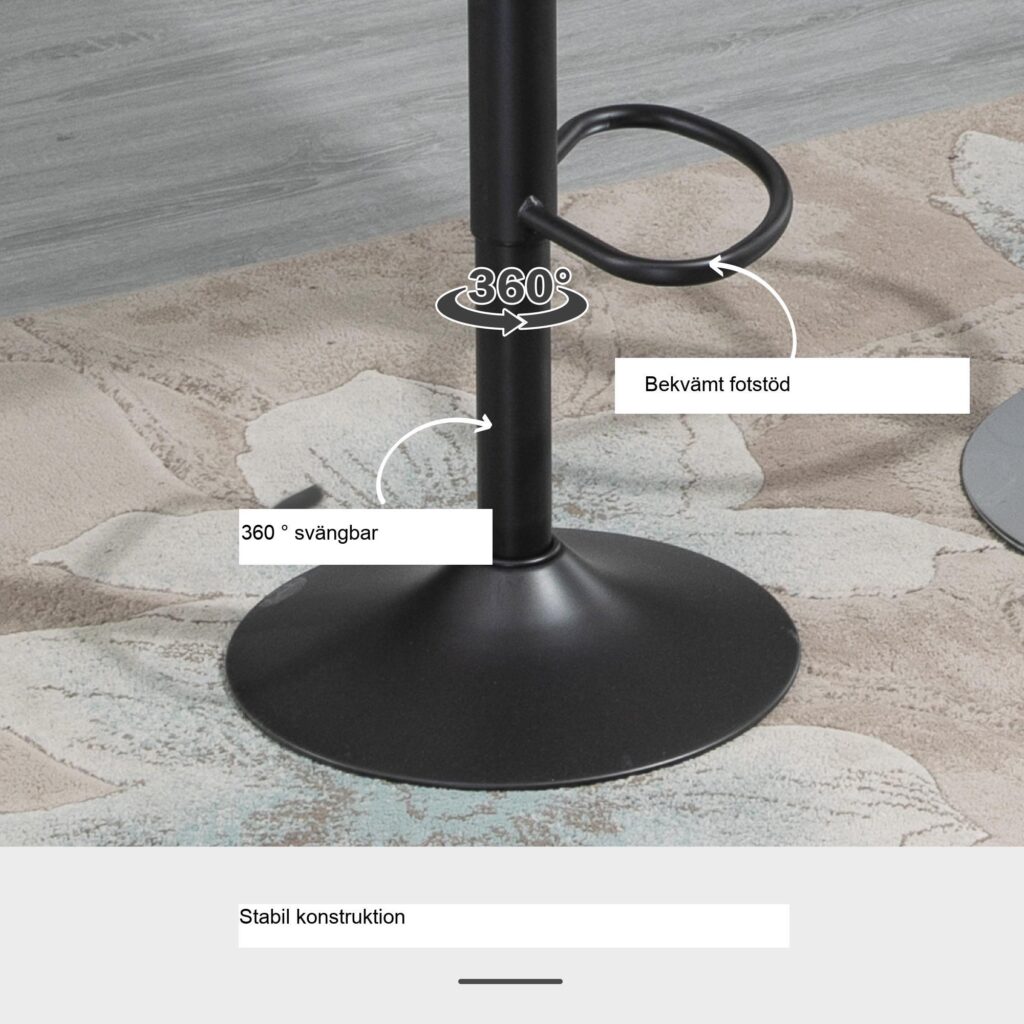 Set med 2 svängbara barstolar | Höjdjusterbar klädsel i konstläder | Metallram med fotstöd