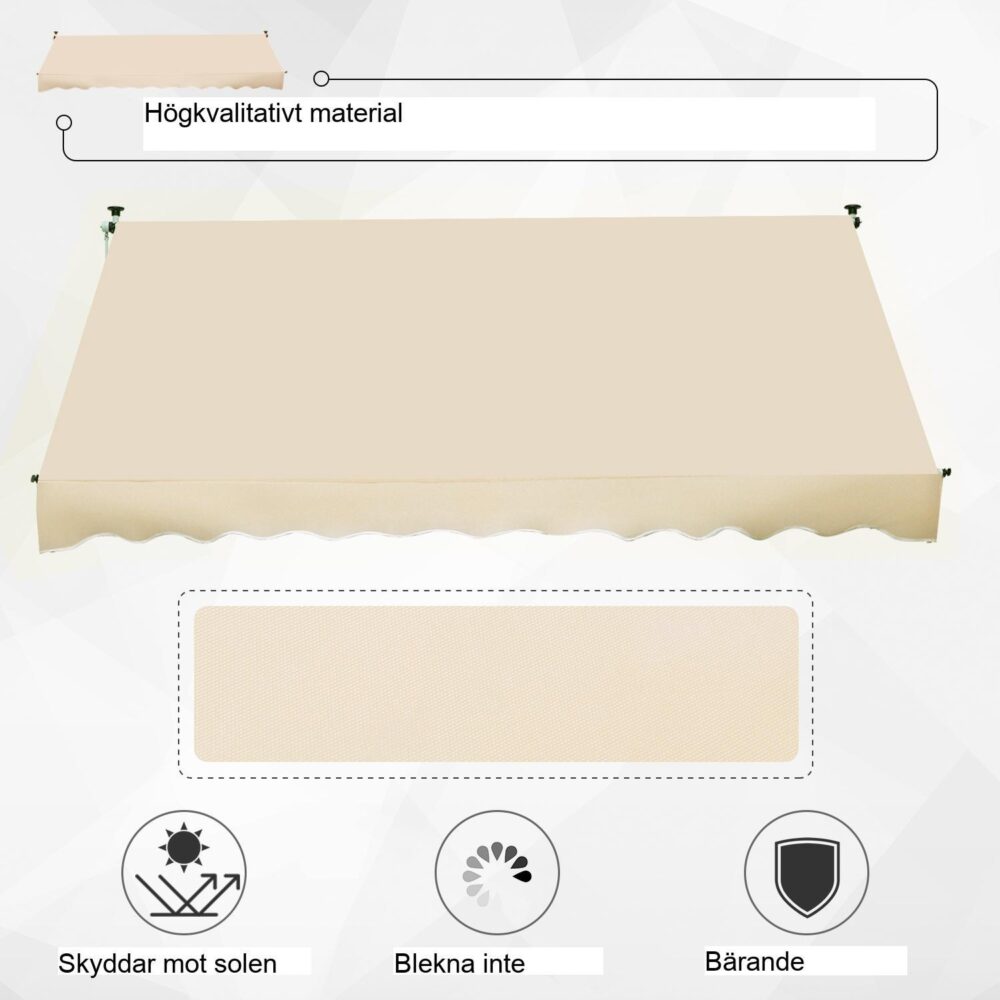 Markis med fällbar arm 300x150cm justerbar höjd med handvev – Högkvalitativ aluminiumram för solskydd