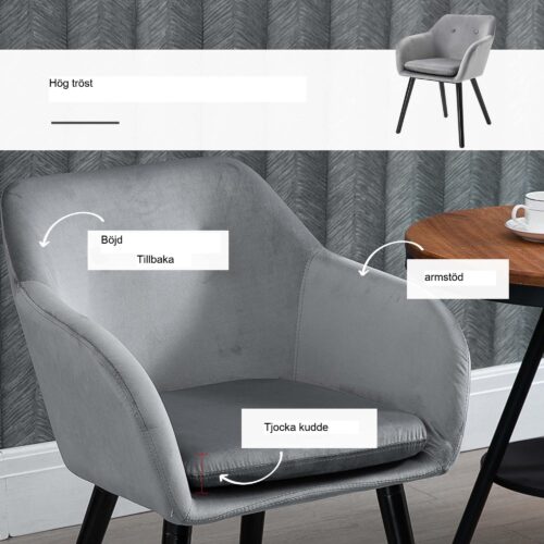 Sammet stoppade matstolar set med 2 med badkar design | Komfort och stil för kök och vardagsrum