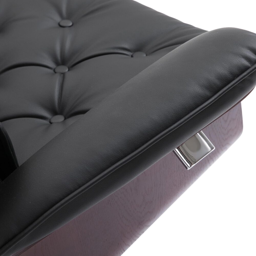 Fåtölj med pall – Elegant Chesterfield-design, 360° vridbar, låsbar lutning upp till 145°, High Comfort Foam Klädsel, Massivt träpaneler, Svart PU-läder