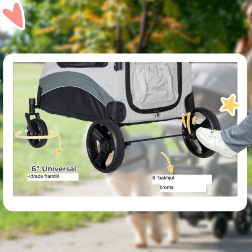 4-hjulig hundvagn med hopfällbar design och nätfönster – perfekt för små till medelstora hundar