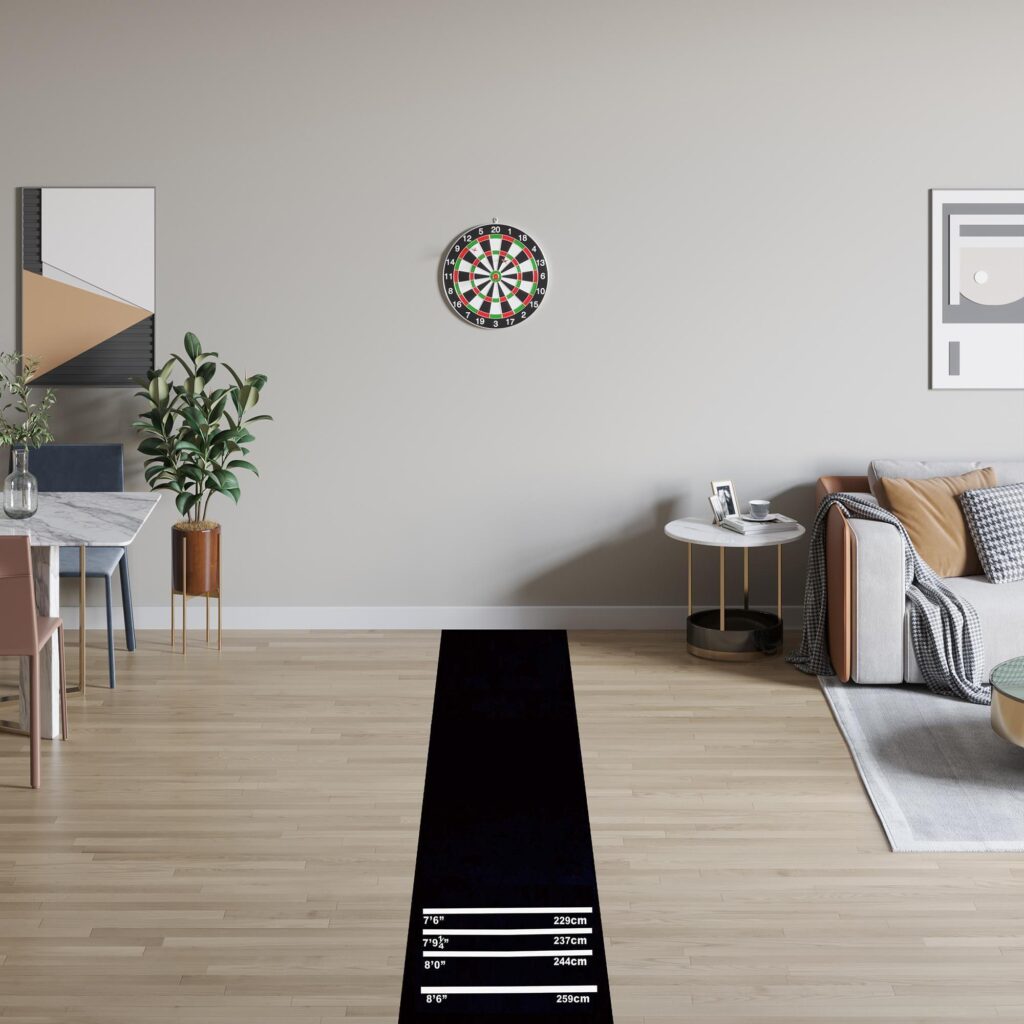 Halkfri dartmatta för stål och mjuka pilar | Distanser i turneringsklass | Multifunktionell yogamatta