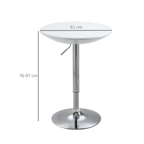 Modernt barbord med höjdjustering från 76 cm till 97 cm och 360° vridbar topp – robust metallbas och ABS-lackfinish