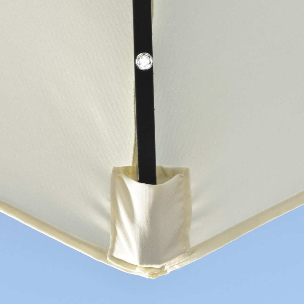 Halvcirkelformat 265x240 cm halvparasoll med soldrivna LED-lampor - enkel montering och platsbesparande design