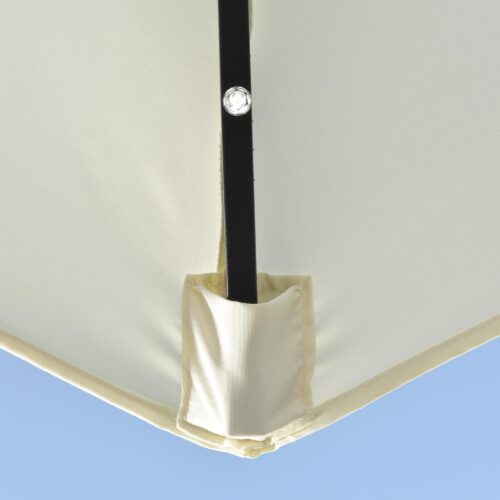 Halvcirkelformat 265×240 cm halvparasoll med soldrivna LED-lampor – enkel montering och platsbesparande design
