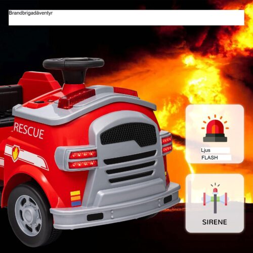 Elbil för barn – Brandbekämpningsäventyr med siren och blåljus, realistiska brandbilsfunktioner, säker körhastighet, kraftfull prestanda