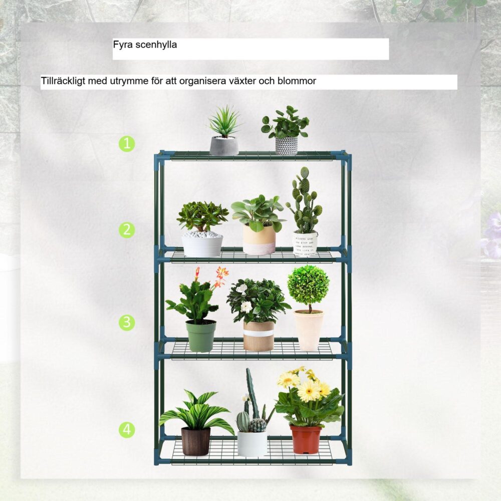 Växthylla Set med 2 | 4 nivåer blomkrukhållare för balkong / trädgård, robust stålkonstruktion med platsbesparande design, kraftig och lätt att montera