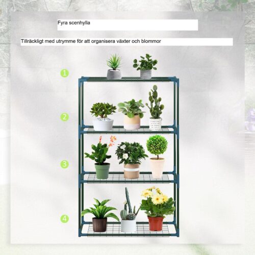 Växthylla Set med 2 | 4 nivåer blomkrukhållare för balkong / trädgård, robust stålkonstruktion med platsbesparande design, kraftig och lätt att montera