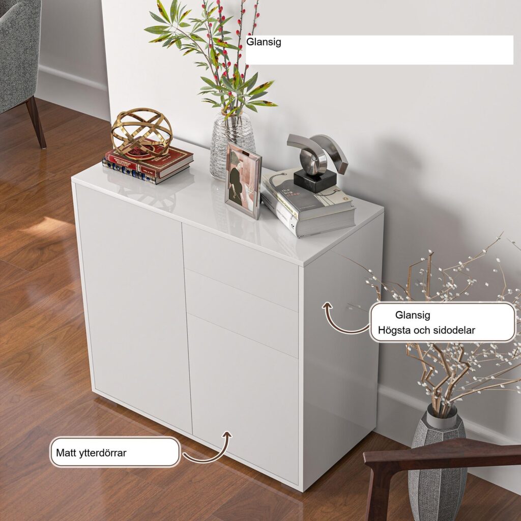 Sideboard förvaringsskåp med justerbar hylla och push-click-dörrar - mångsidigt kök, vardagsrum, bufféförvaring för hemmet - vit 79x36x75 cm