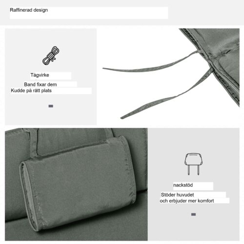 Extra Comfort Deck Chair Lounger Kudde med Kudde – Avtagbart Överdrag i Polyester/Bomull för inomhus och utomhus | Lätt att rengöra och vattenavvisande