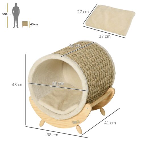 Mysig kattgrotta med hyllsäng, klösplatta och mjuk kudde – Solid Pine Construction