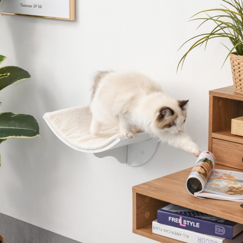 Cat Lounger Vägghylla - Böjd design för mysiga tupplurar, enkel väggmontering för platsbesparande kattsäng med mjukt fleeceöverdrag