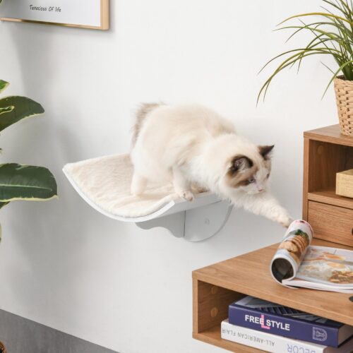 Cat Lounger Vägghylla – Böjd design för mysiga tupplurar, enkel väggmontering för platsbesparande kattsäng med mjukt fleeceöverdrag