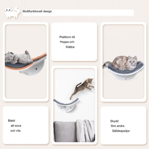 Snygg väggmonterad kattsäng med böjd design och plyschig fleecedyna – enkel installation för mysiga tupplurar