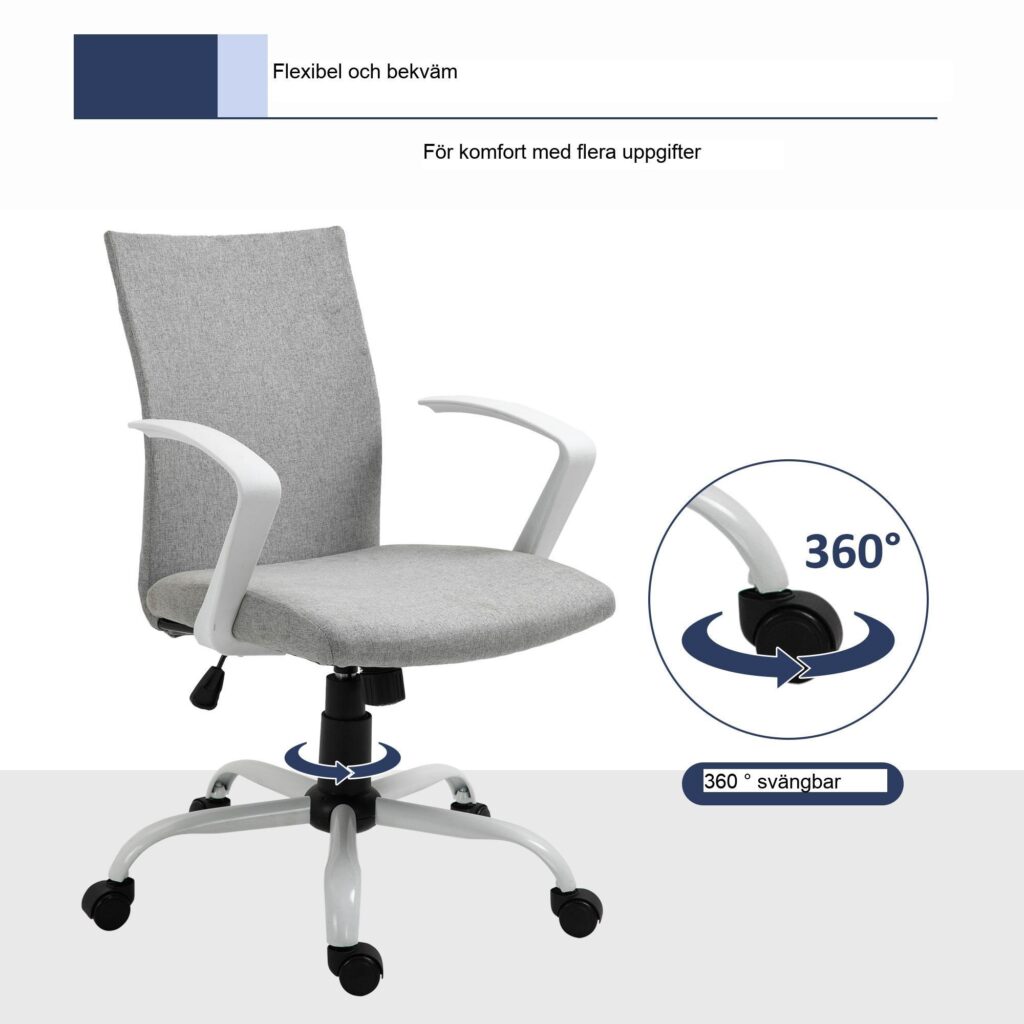 Ergonomisk kontorsstol med justerbar höjd och gungfunktion - 360 ° roterbar, maximal belastning 120 kg, andningsbar linnedesign