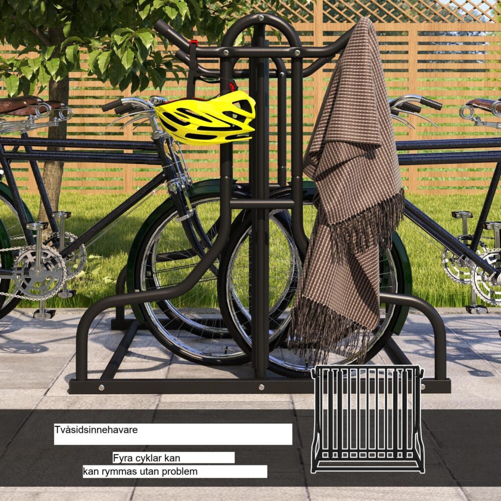 Cykelställ för 4 cyklar, dubbelsidigt multiställ med toppförvaring, väderbeständig ståldesign