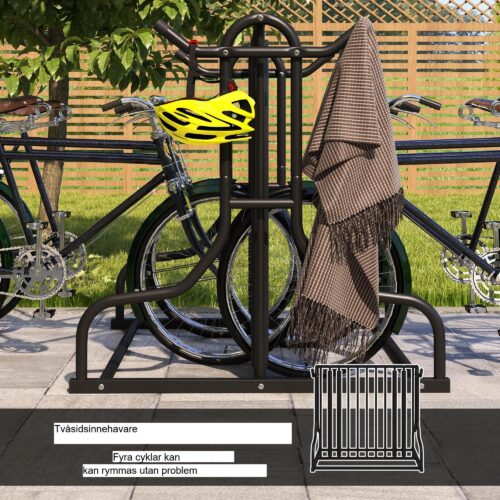 Cykelställ för 4 cyklar, dubbelsidigt multiställ med toppförvaring, väderbeständig ståldesign