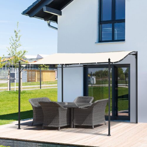 Högkvalitativt trädgårdstält i metallpergola med böjt tak för solljus och regnskydd, inklusive väggmonteringsalternativ