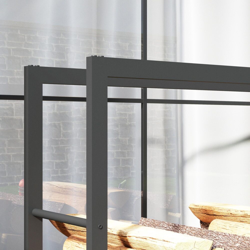 Vedhylla 120x32x151 cm – Slitstark metallkonstruktion med hjul för enkel rörlighet, inomhus/utomhusbruk, håller för upp till 150 kg