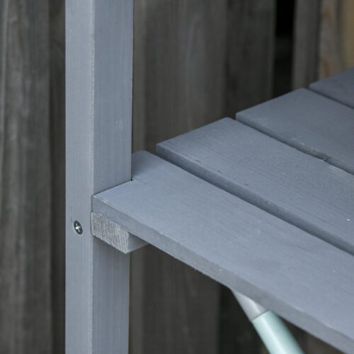 Trädgårdsmästarbord med bänkskiva och förvaring i metall | Planteringsbord för trädgård, terrass eller balkong – slitstarkt granträ, 3 krokar för verktyg, rymliga hyllor, ergonomisk design