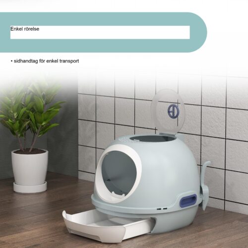Kattlåda med takfönster och utdragbar låda | Bärbar design, Enkel rengöring, Slitstark ABS-plast, Havsblå