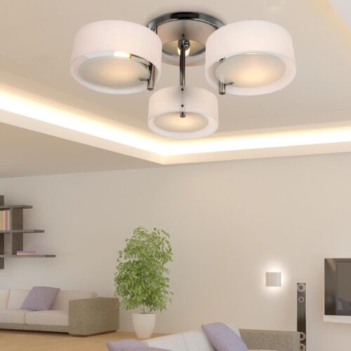 Modern 3-ljus E27 LED-taklampa med krom akrylskärm – enkel installation och varmvit belysning för vardagsrum