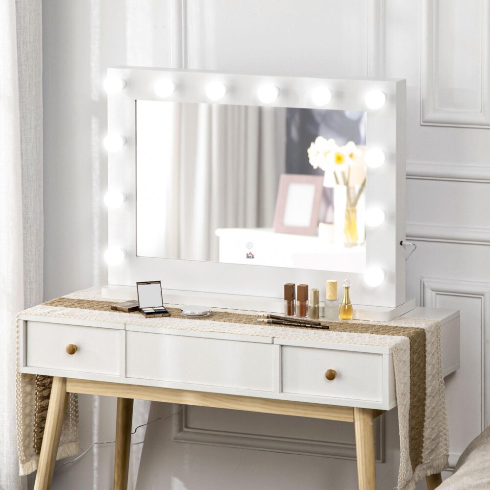 Extra stor Hollywood sminkspegel med 12 dimbara lysdioder, Smart Touch Control och minnesfunktion