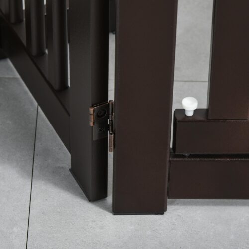 Justerbart fristående hunddörrskydd med hopfällbar design | Tre flyttbara paneler och säker mittdörr | Solid MDF-ram i mörkbrunt