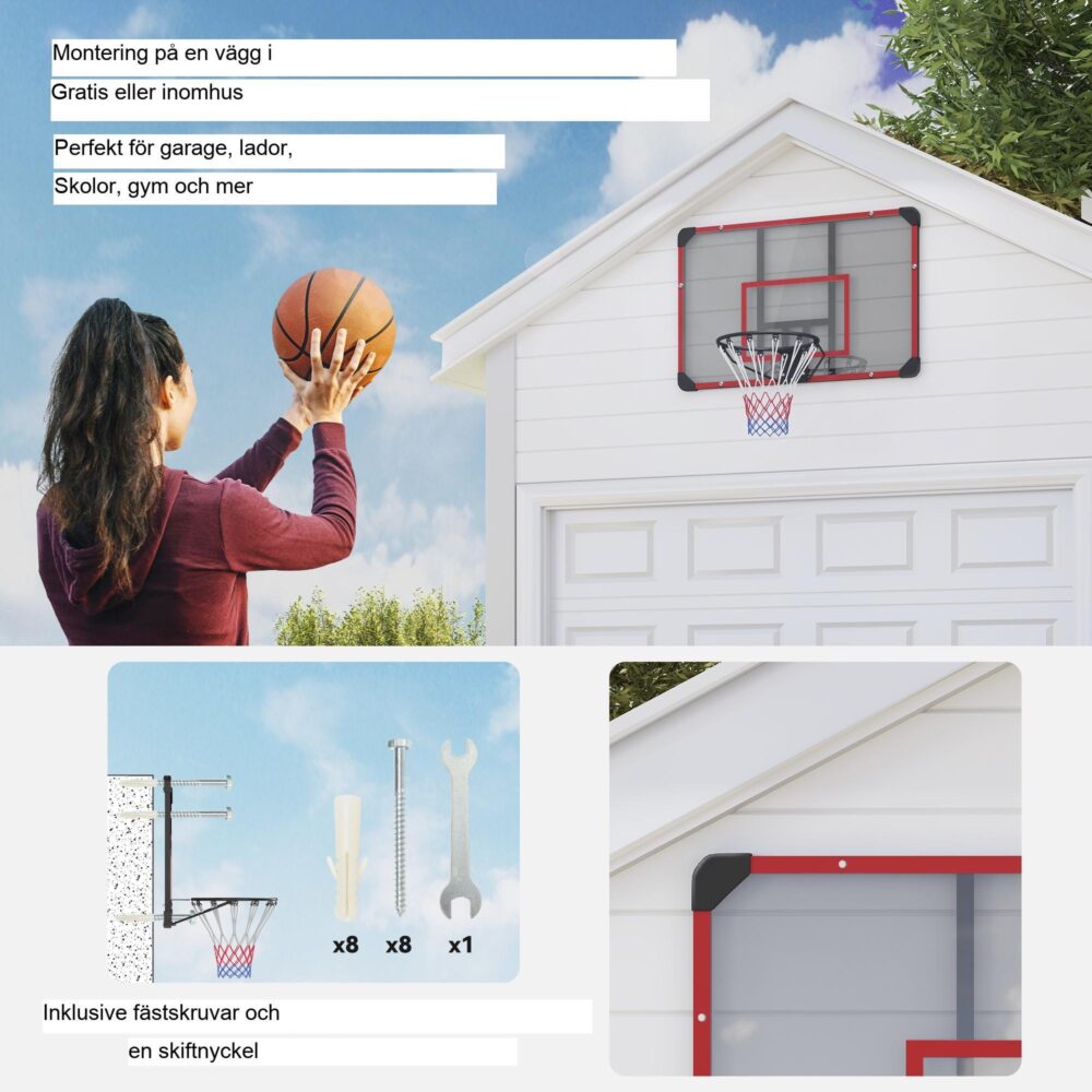 Väggmonterad basketkorg med slitstark stålkonstruktion – perfekt för inomhus- och utomhusbruk