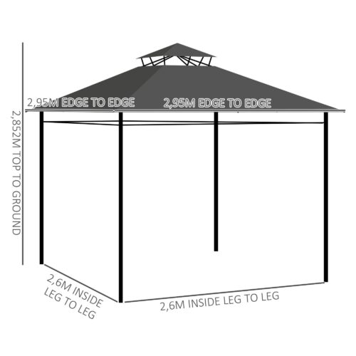3×3 m trädgårdstält med design med dubbelt tak för förbättrad ventilation och stil | Rymligt 2,95L x 2,95W m metalllusthus med avtagbara gardiner för avskildhet och insektsskydd