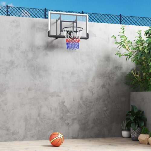 Basketkorg med ryggpanel | Justerbar höjd och fjäderbelastad säkerhetsdesign | Slitstark stålkonstruktion för inomhus- och utomhusbruk