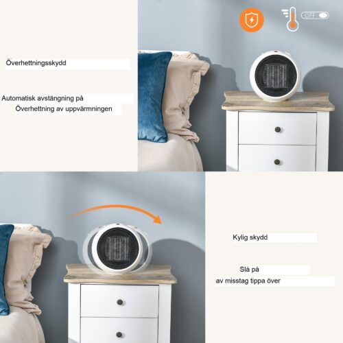 Elektrisk värmare 900W/1500W med PTC Keramisk Teknologi | Kompakt och bärbar design för effektiv uppvärmning | Säkerhetsfunktioner ingår