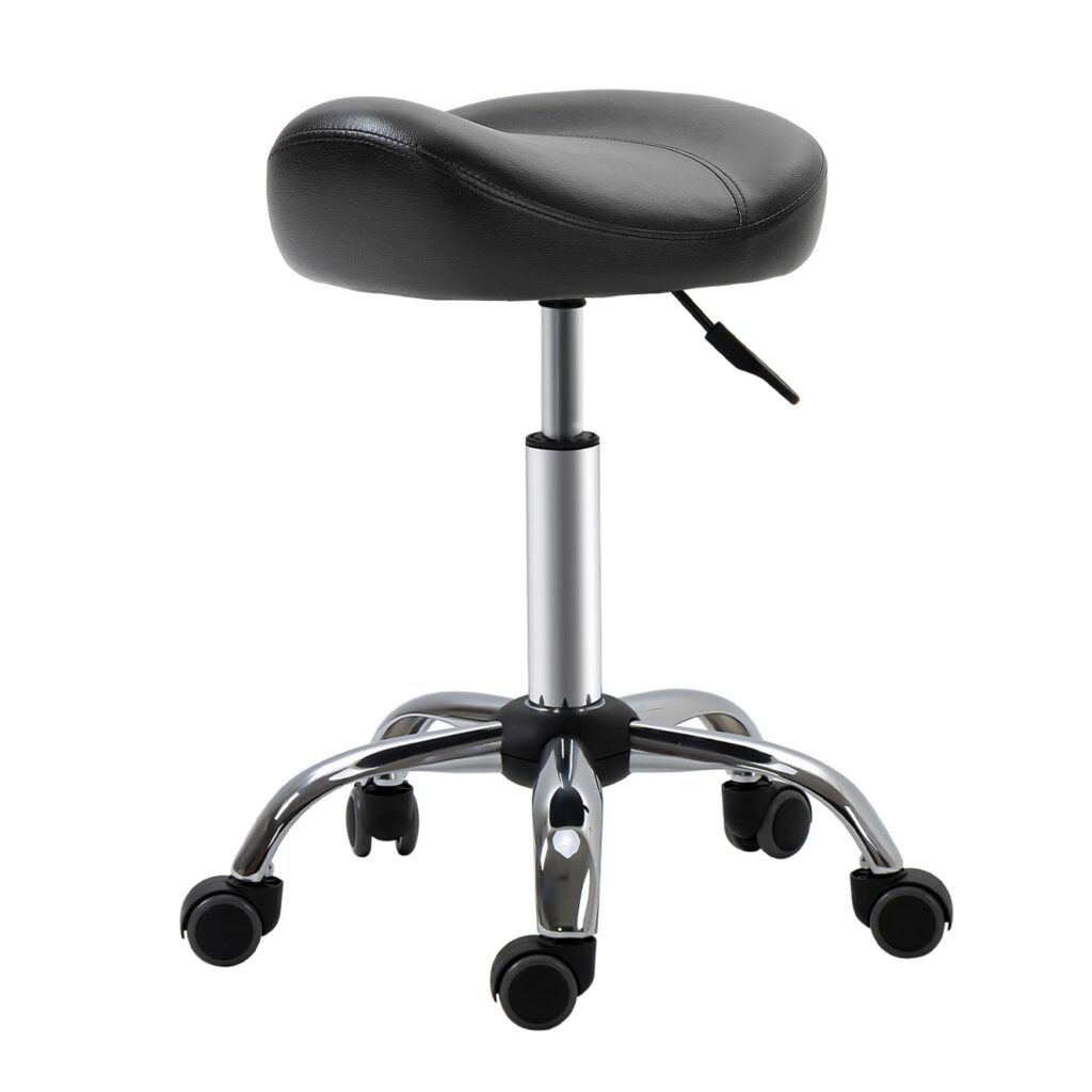 Ergonomisk höjdjusterbar rullstol med vadderat syntetiskt lädersäte, 360 ° roterande och mobil