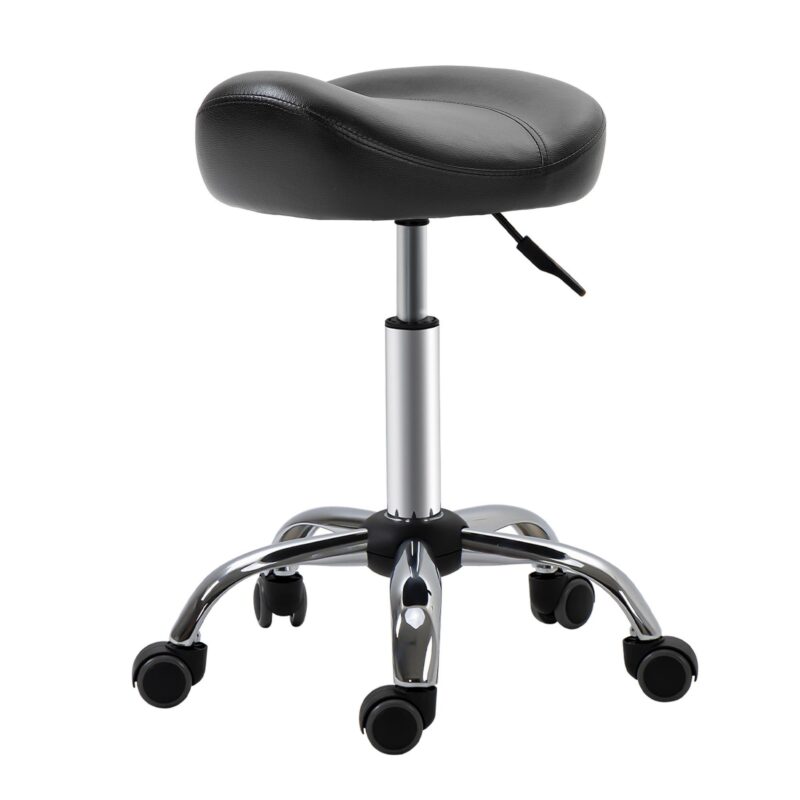 Ergonomisk höjdjusterbar rullstol med vadderat syntetiskt lädersäte, 360 ° roterande och mobil