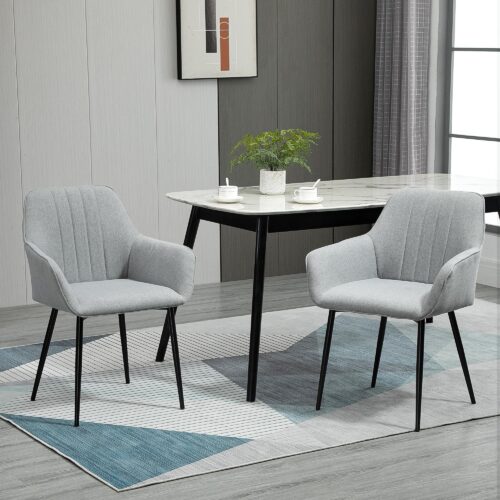 Set med 2 matstolar med andningsbar linneklädsel | Skandinavisk stil för modern elegans | Robusta metallben med halkskydd