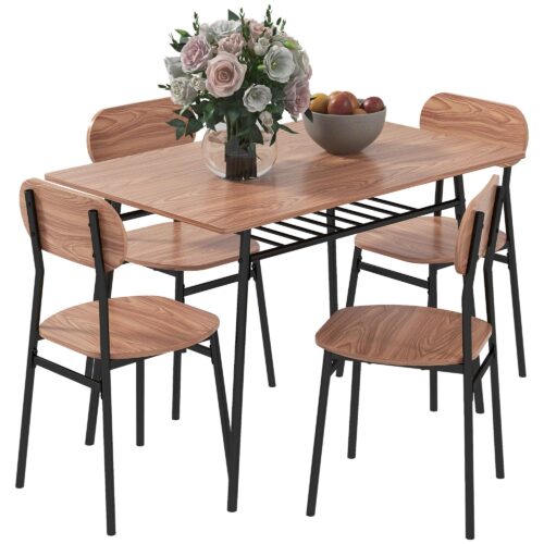 Matbordsset med 4 stolar med platsbesparande design | Solid stålram och fanerat MDF-bord | Halkfria kuddar för komfort | Moderna köks- och matsalsmöbler