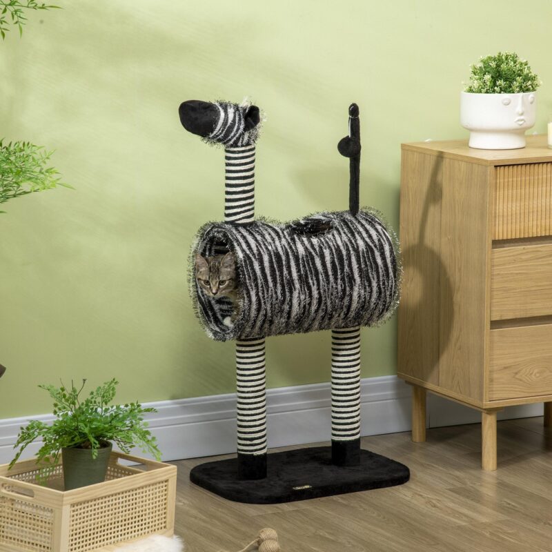 Zebra Design Klösträd med Klösträd och Tunnel | Robust konstruktion i konstruerat trä för katter under 5 kg