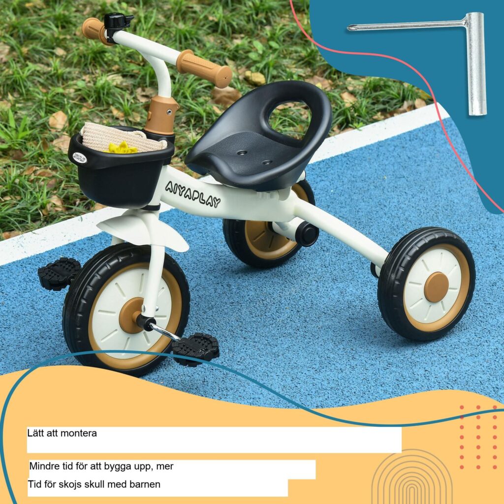Trehjuling för barn 2-5 år med justerbar sits (25-30 cm) och korg | Enkel montering och hållbar design