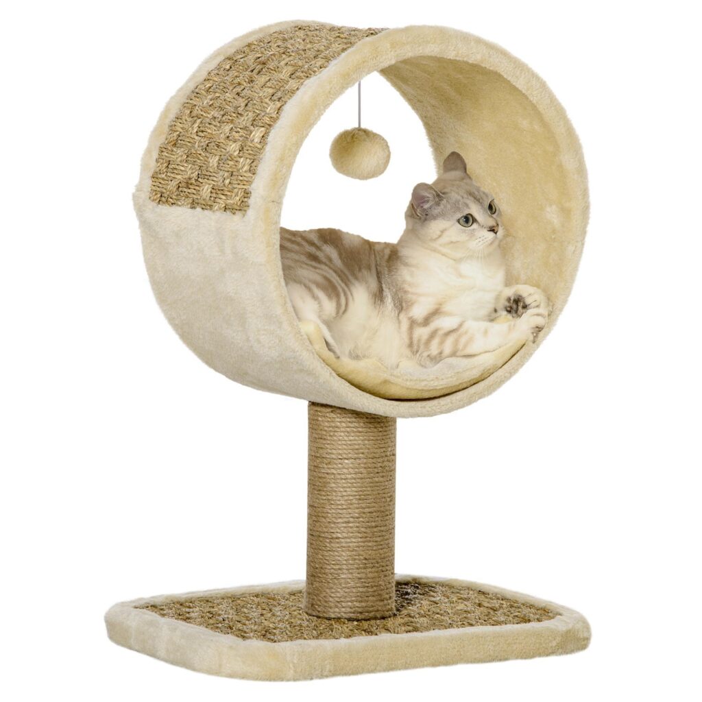 Klösträd litet med klösträd av jute - minimalistisk design, stabil och mjuk plyschig viloplats för katter under 4 kg