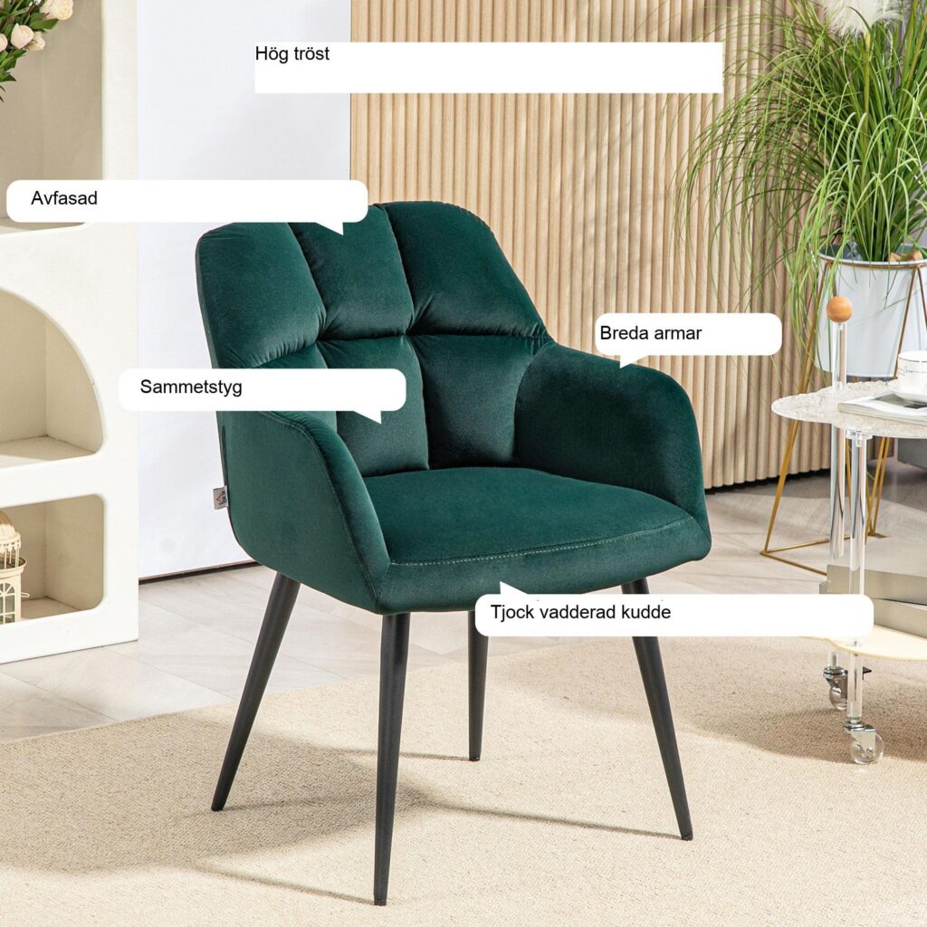 Elegant fåtölj fåtölj med klädsel i sammetslook och robusta stålben för maximal komfort - mörkgrön