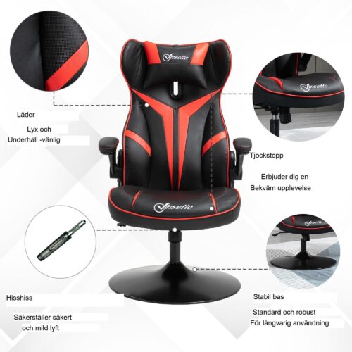 Ergonomisk gamingstol med vippfunktion, svart och röd | Justerbara armstöd och ryggstöd | 360° vridbar bas