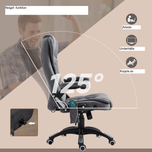 Massage kontorsstol med 6-punkts vibrationsmassage och ergonomisk design – kraftigt stöd för upp till 120 kg