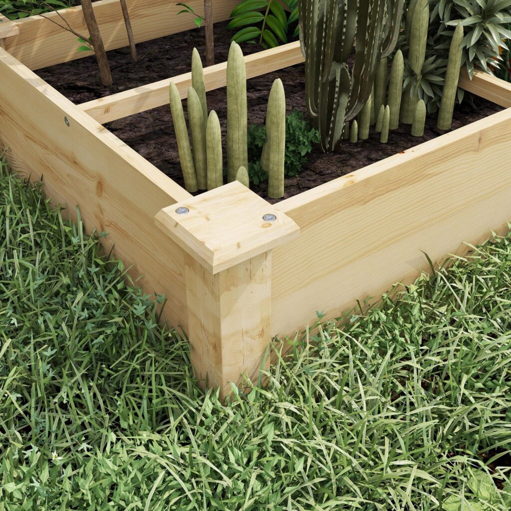 Upphöjd träbädd med 2 fack för optimal växttillväxt - Stor planteringslåda, naturlig trädesign, enkel montering (237x60x25cm)