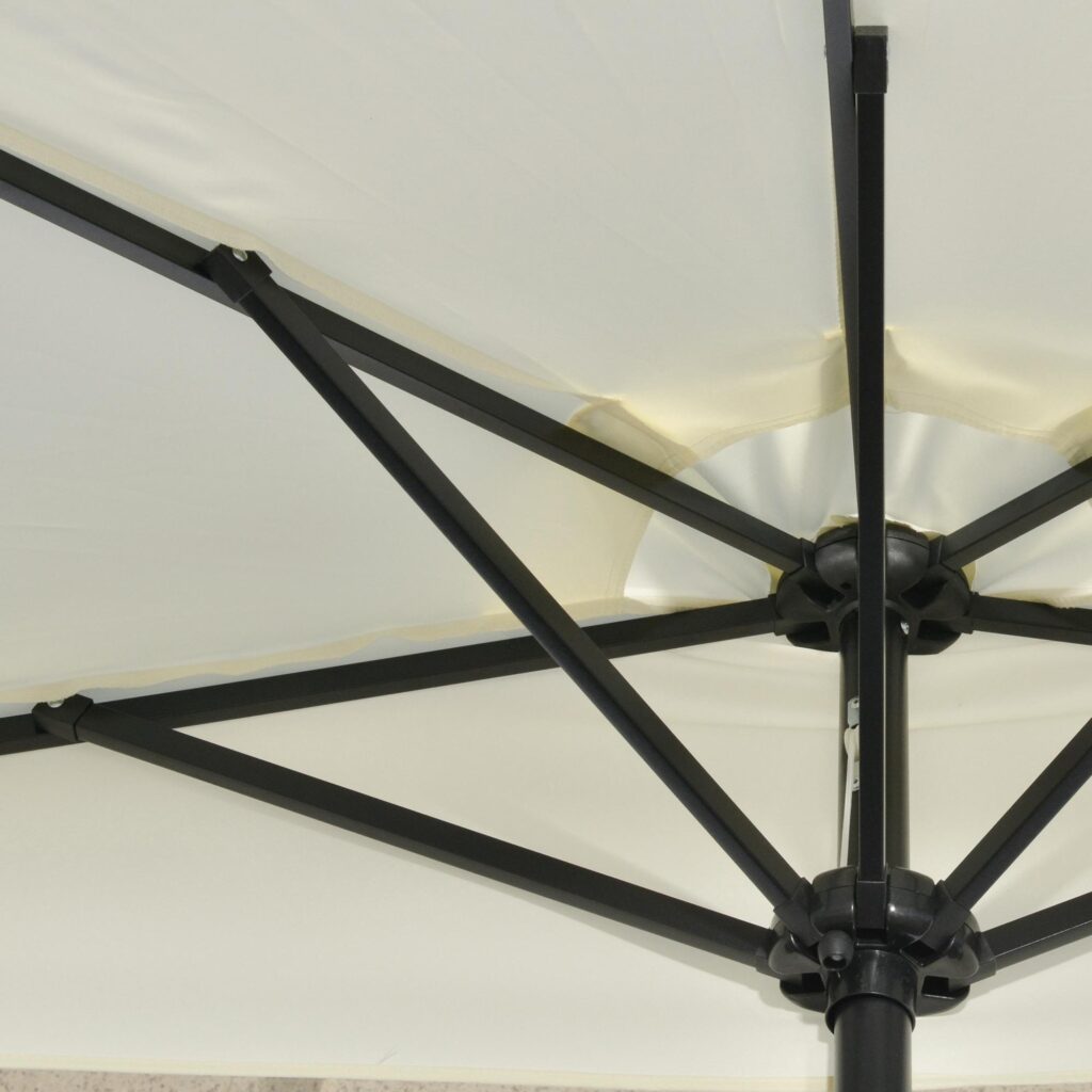 Halvcirkelformat 265x240 cm halvparasoll med soldrivna LED-lampor - enkel montering och platsbesparande design