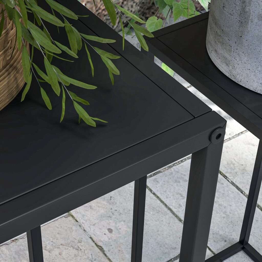 Set med 2 växtställ med stålben | Utrymmesbesparande design | Skandinavisk stil för trädgård och balkong