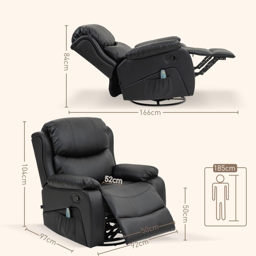 Fällbar elektrisk massagestol med värme – 8-punkts fjärrkontroll, vridbar 360°, gungfunktion för avkoppling i hemmet