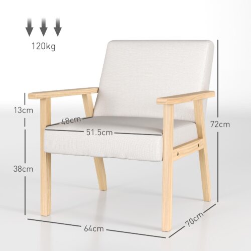 Bekväm fåtölj med armstöd – Skandinavisk design, ram i massivt trä | Gräddvit